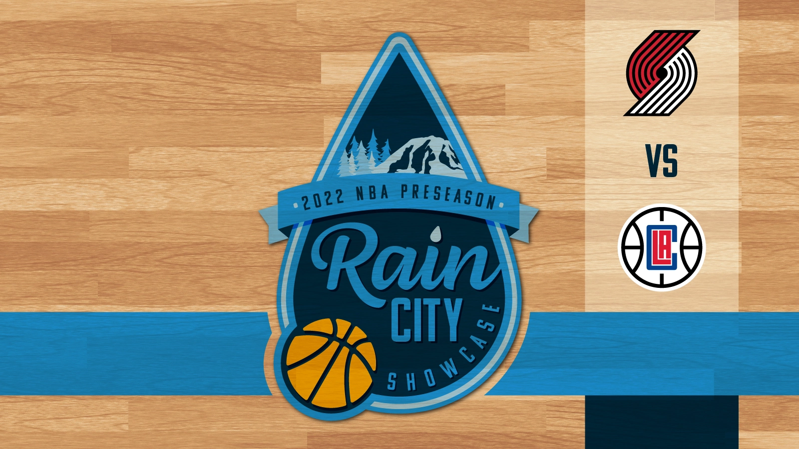 A logo for the Rain City Showcase, featuring a big tear drop with a little basketball.