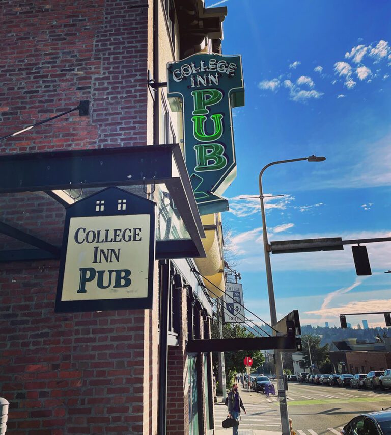 Exterior of College Inn Pub building and sign