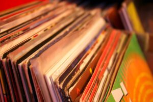 A row of vinyl records