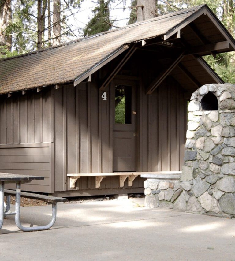 A log cabin inside of Camp Long