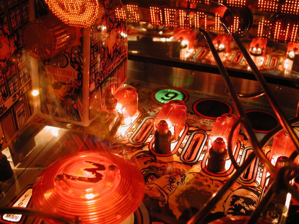 A close-up shot of a pinball machine