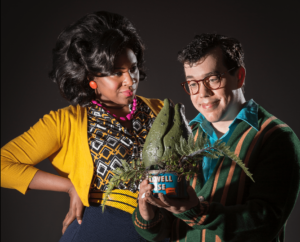 Seymour (played by Kyle Nicholas Anderson) and Audrey (Shanelle Nicole Leonard) with Audrey II for Little Shop of Horrors (2023)