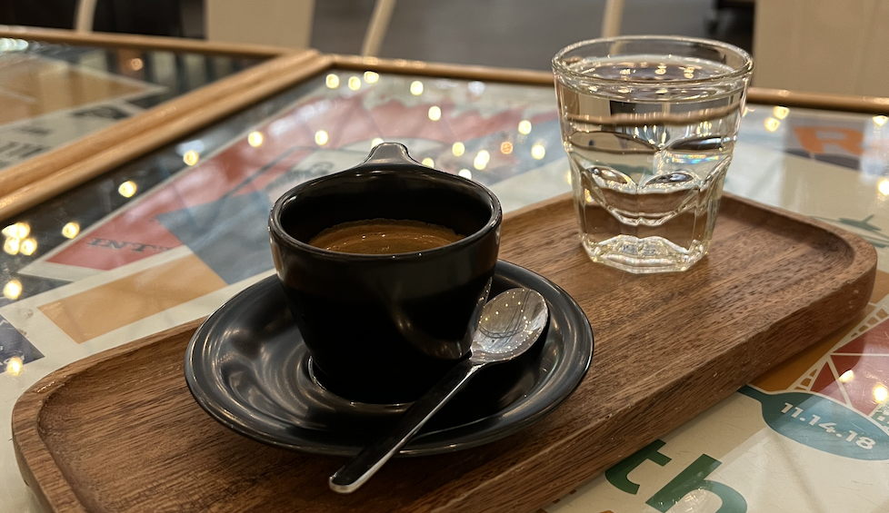 An espresso at Caffe Vita's public gathering space.