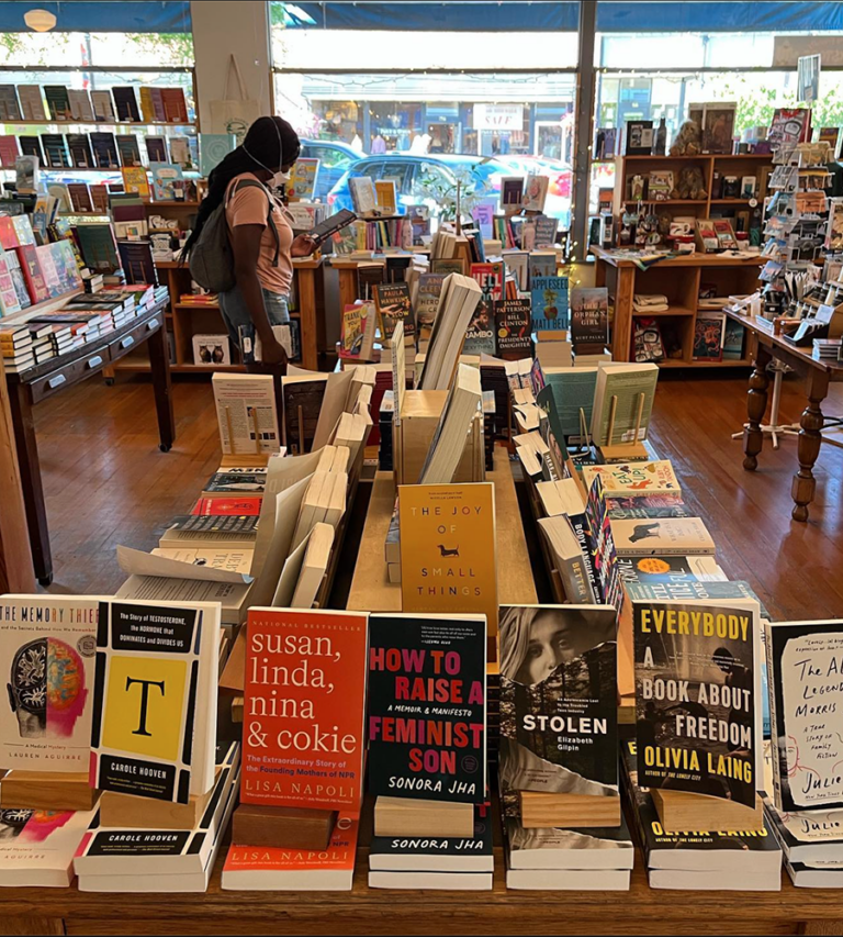 Step 3 bookstore A large display of books inside Eagle Harbor Book Co.