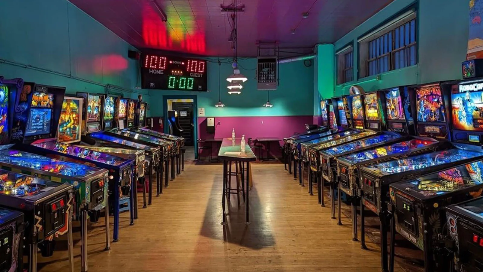The interior of Georgetown Arcade's lineup of machines