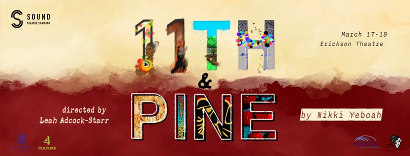 South Theater's FB cover image for the reading of "11th and Pine," featuring a beige strip at the top and a maroon strip at the bottom with "11th and Pine" painted in the center.