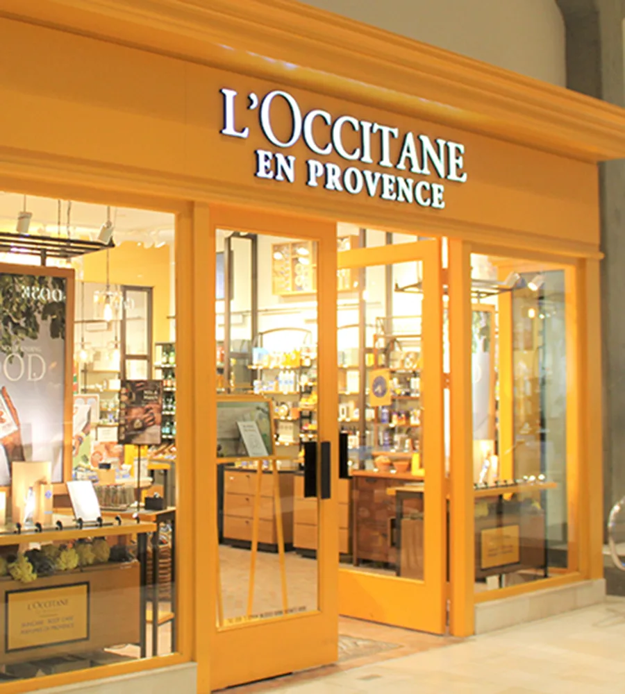 An exterior shot of the L'Occitane storefront in Bellevue Square.