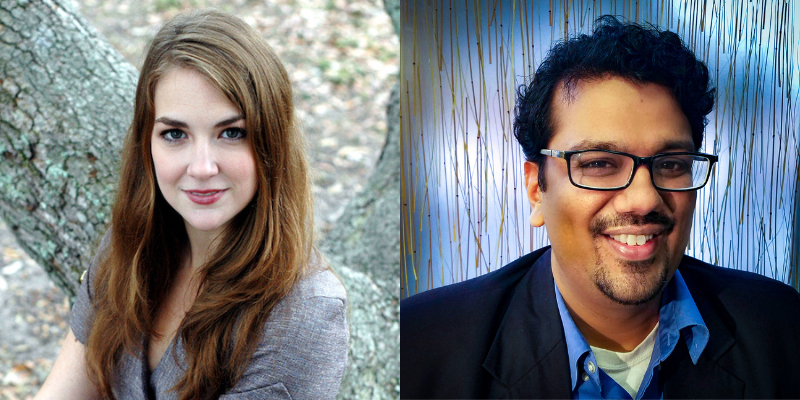 Two images edited next to each other. One the left is Rachel Nuwer with Dr. Sunil Kumar Aggarwal on the right.