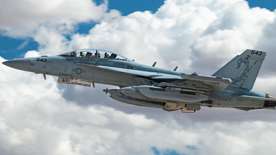 A US Navy EA-18G Growler flies in the sky