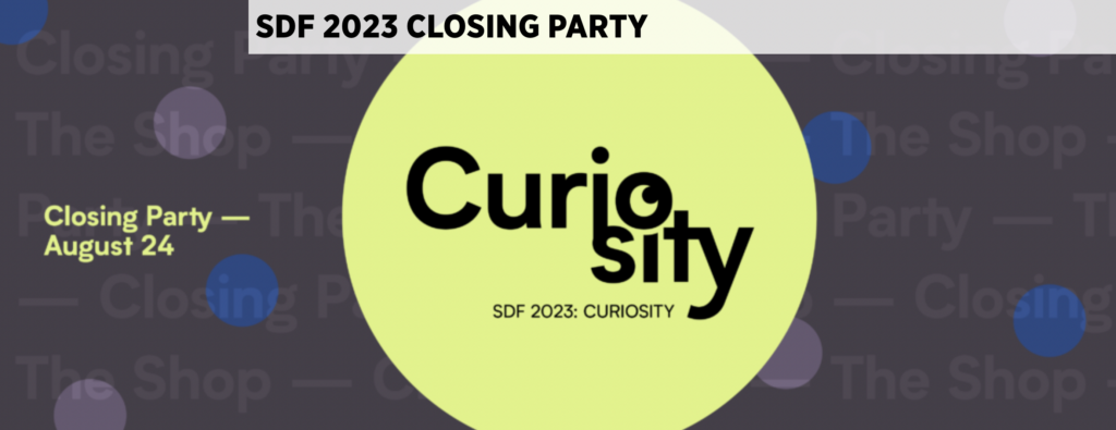 A logo for the closing night party of Seattle Design Festival 2023