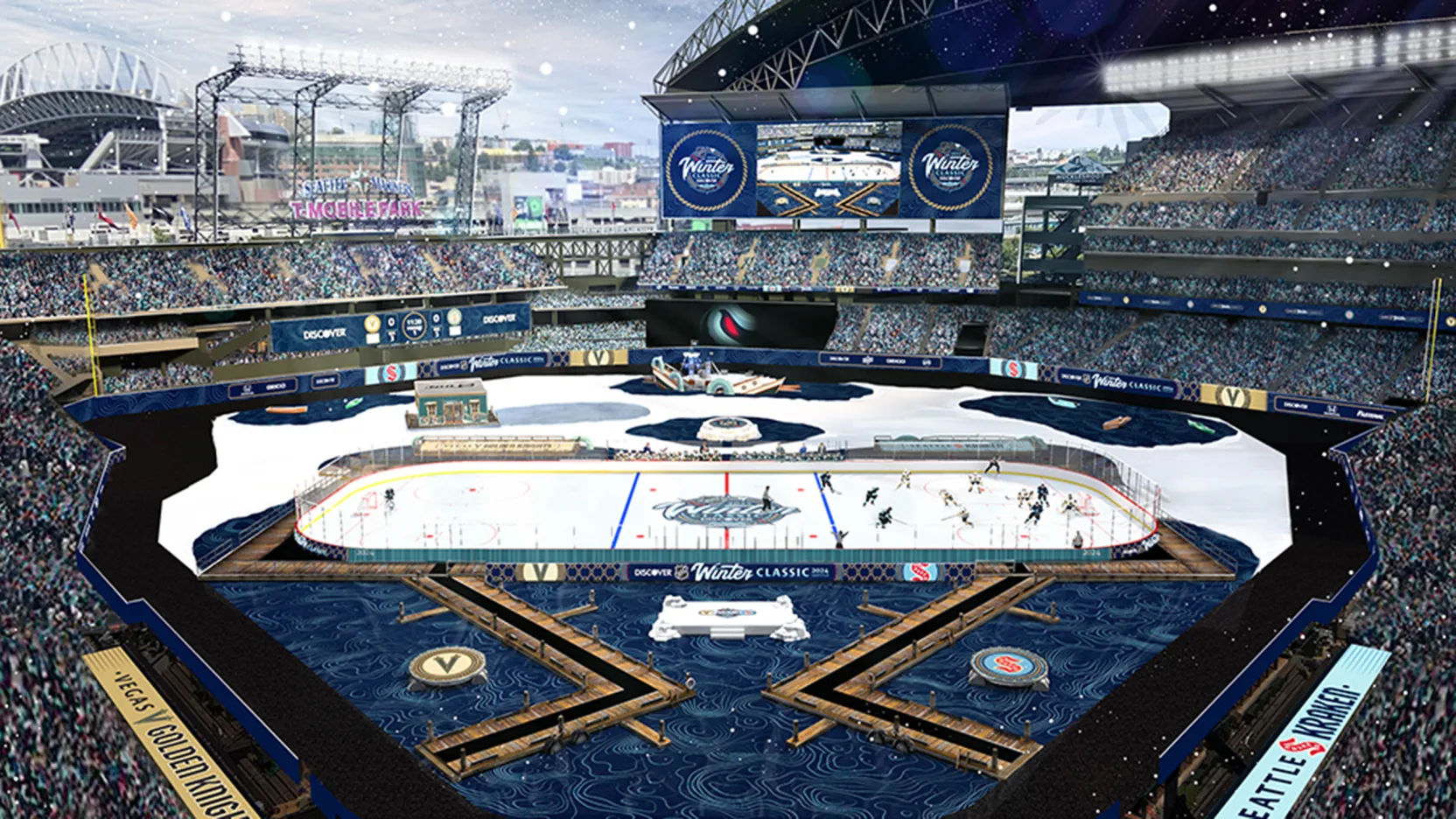 An illustrated preview of the NHL's takeover of T-Mobile Park, home of Major League Baseball’s Seattle Mariners