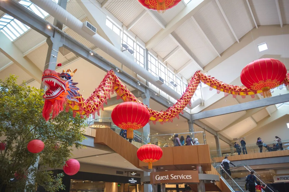Lunar New Year decorations in Bellevue at the Bellevue Collection. Year of the Dragon 2024.