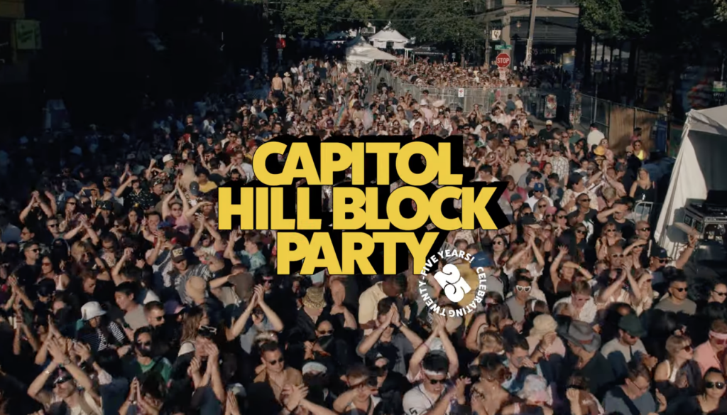 A preview image for the Capitol Hill Block Party 2024, featuring a large crowd in 2023.