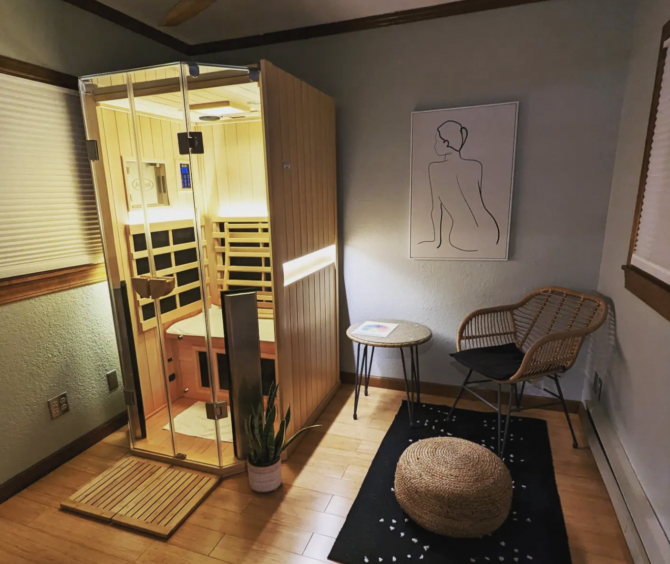 A private infrared sauna at We Sweat West Seattle.
