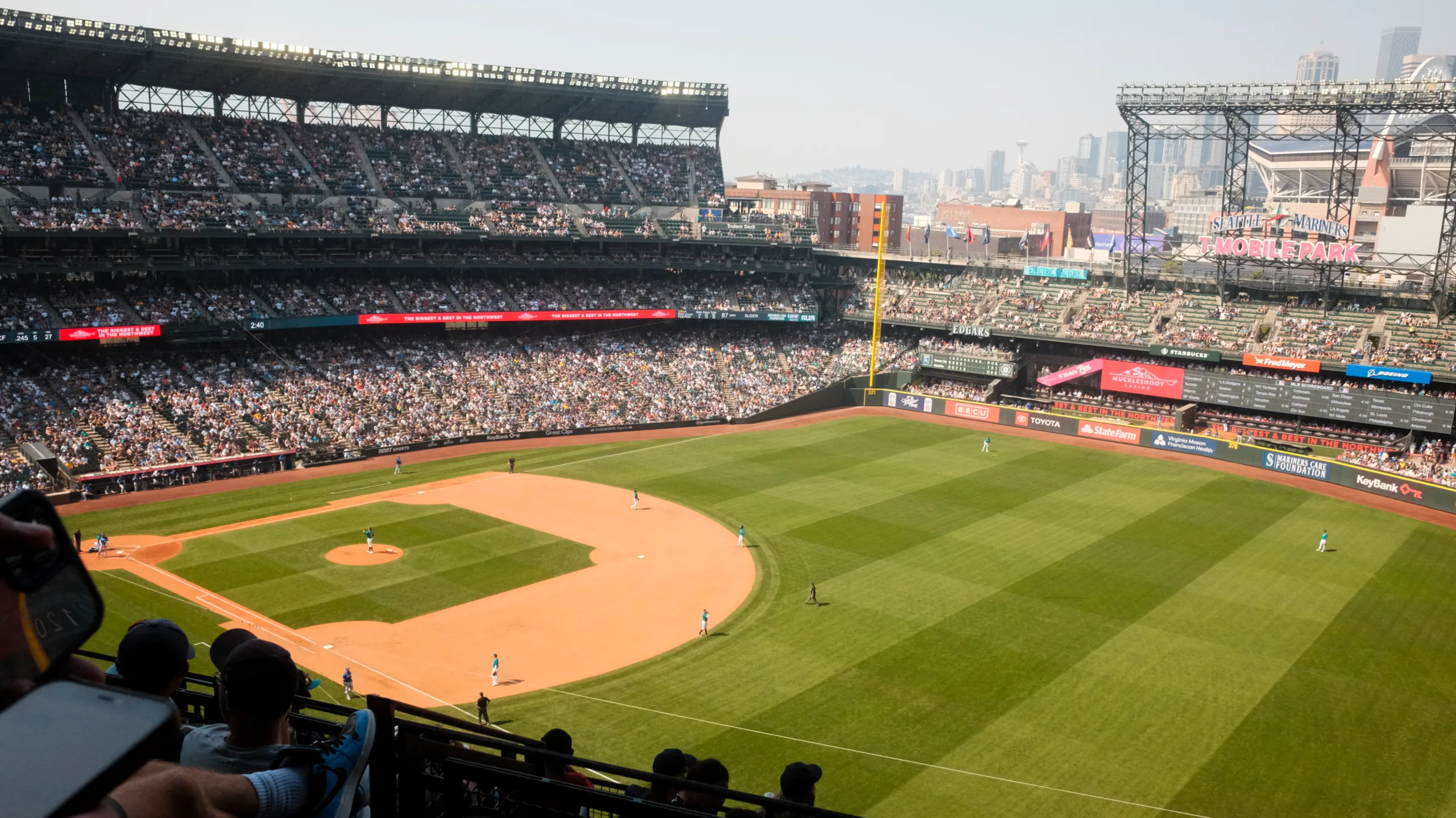 T-Mobile Park during a summertime Mariners game in Seattle, Washington.