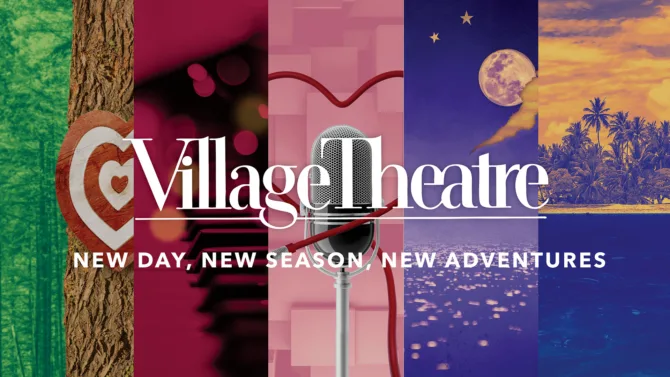 A promotional image showing the different vibes of Village Theatre productions.