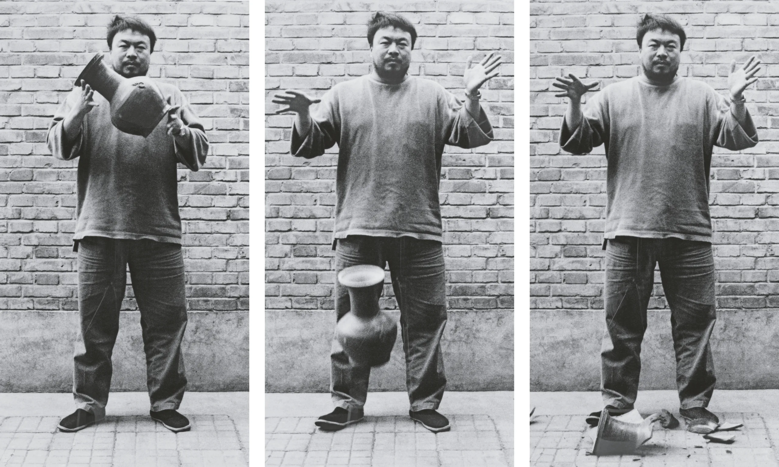 “Dropping a Han Dynasty Urn (Edition 4 of 8)” is part of a black-and-white photograph triptych by Ai Weiwei.