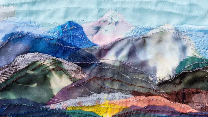 Colorful quilt of a mountain