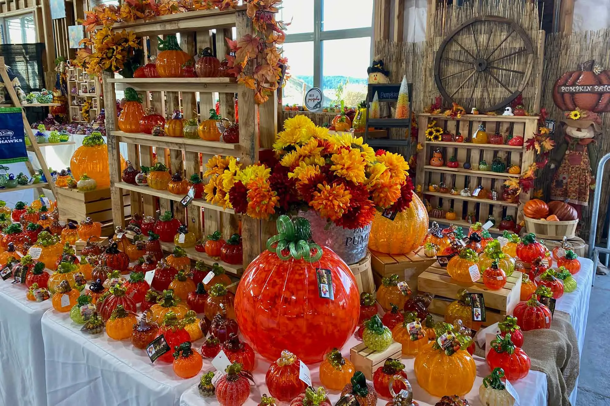 A patch of glass pumpkins