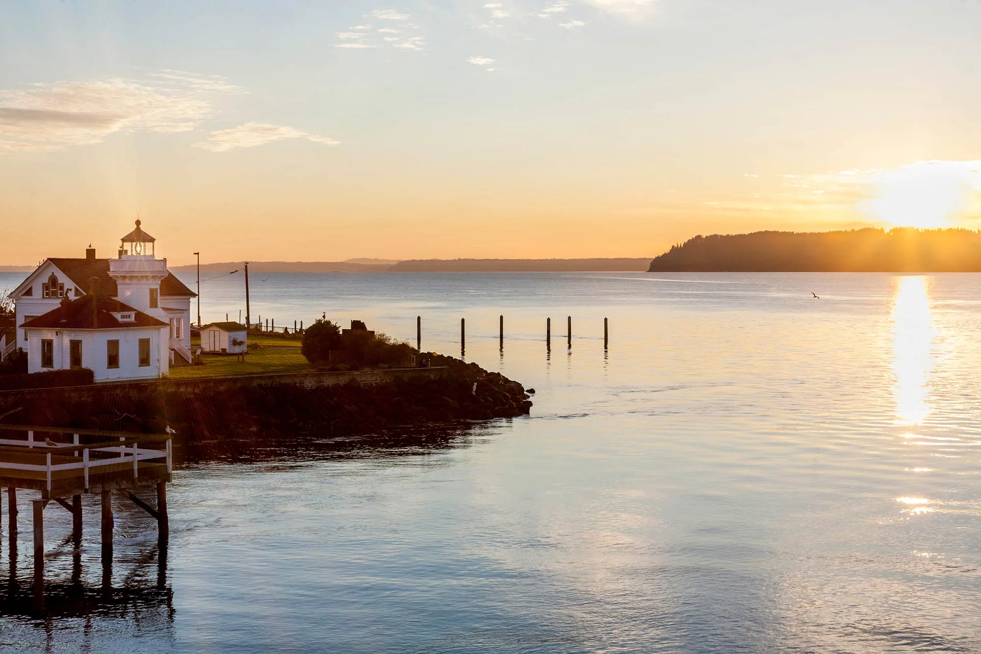 View of lighthouse and Whidbey Island