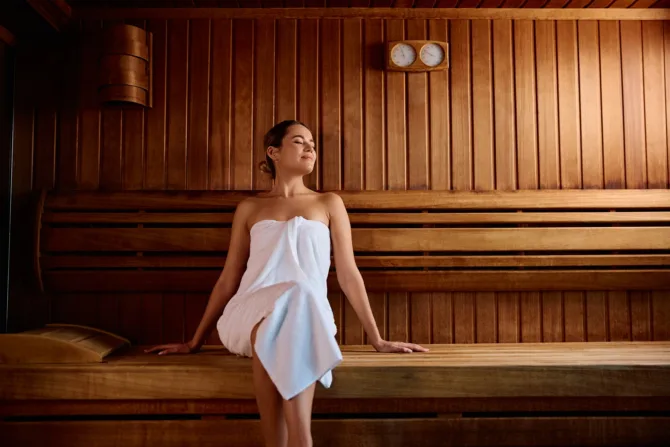 Woman in a sauna
