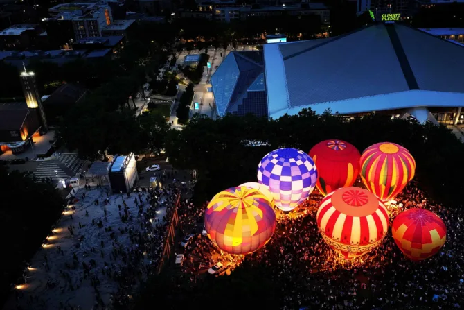 Glowing hot air balloons at Seattle Center