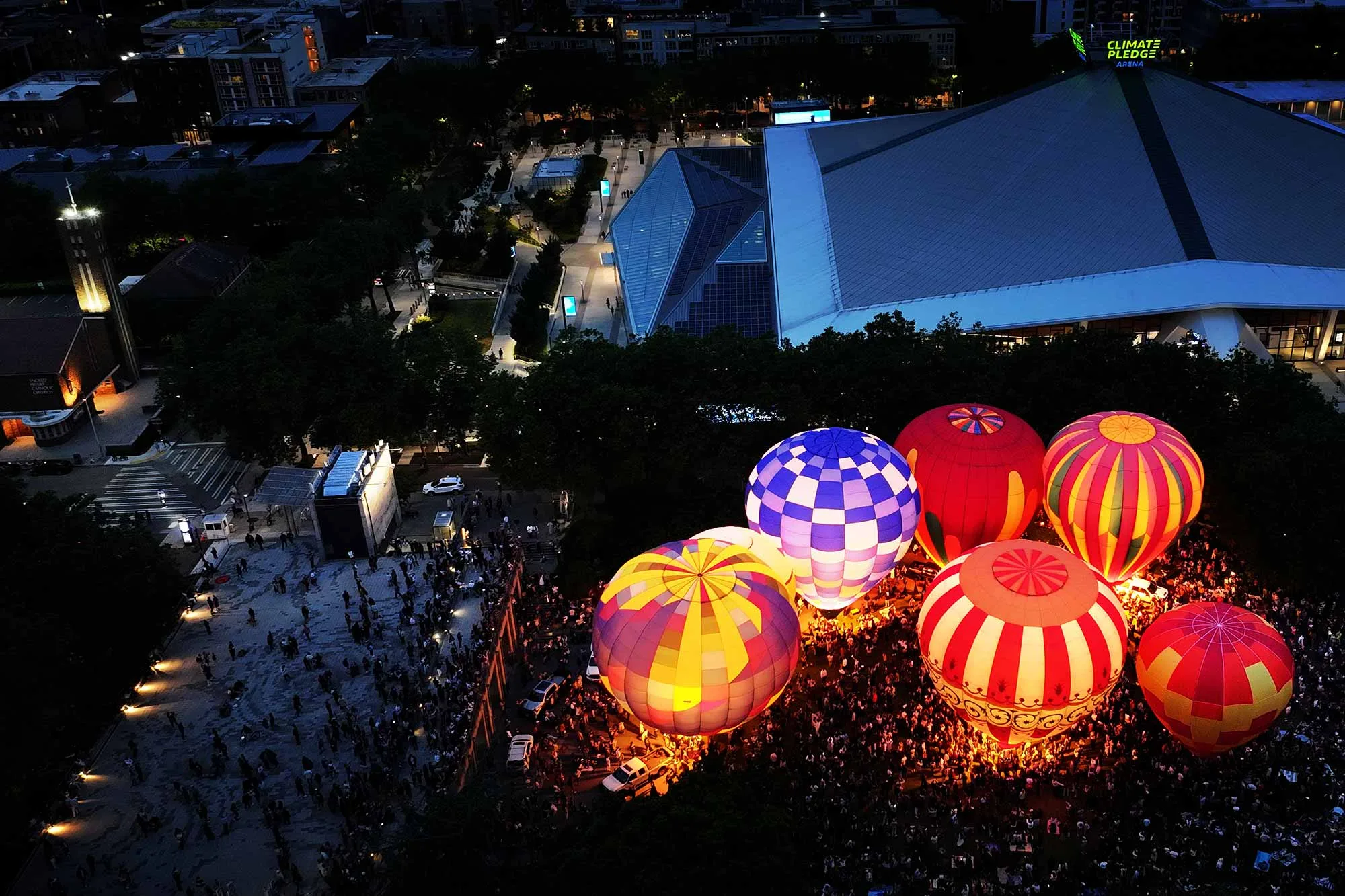 Glowing hot air balloons at Seattle Center