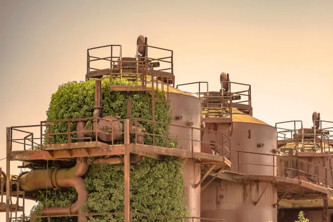 Gas Works Park structures in sepia tone