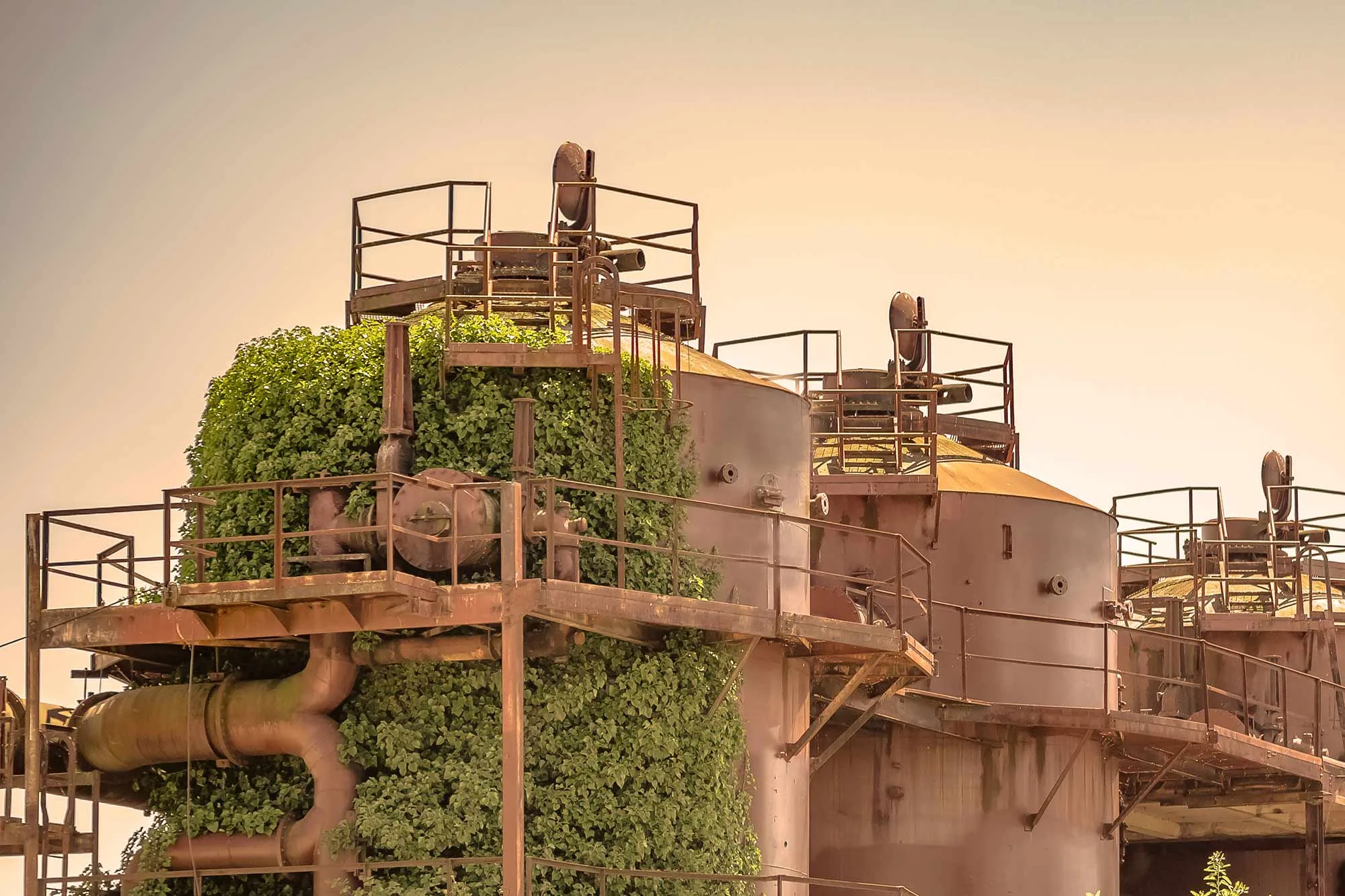 Gas Works Park structures in sepia tone