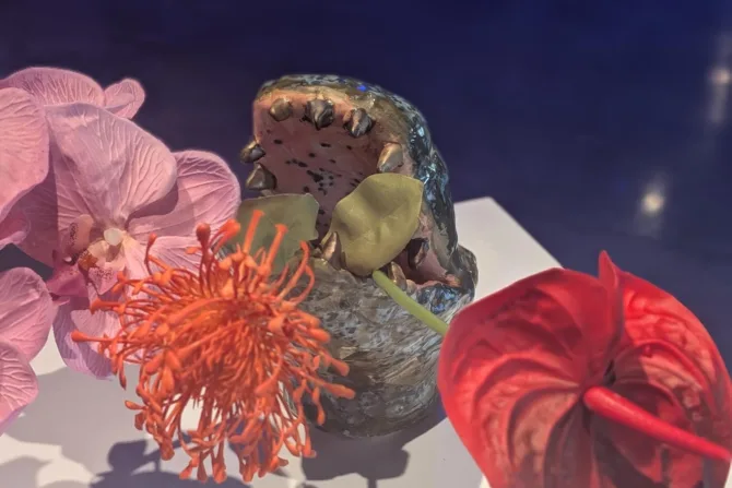 Ceramic crocodiles and flowers