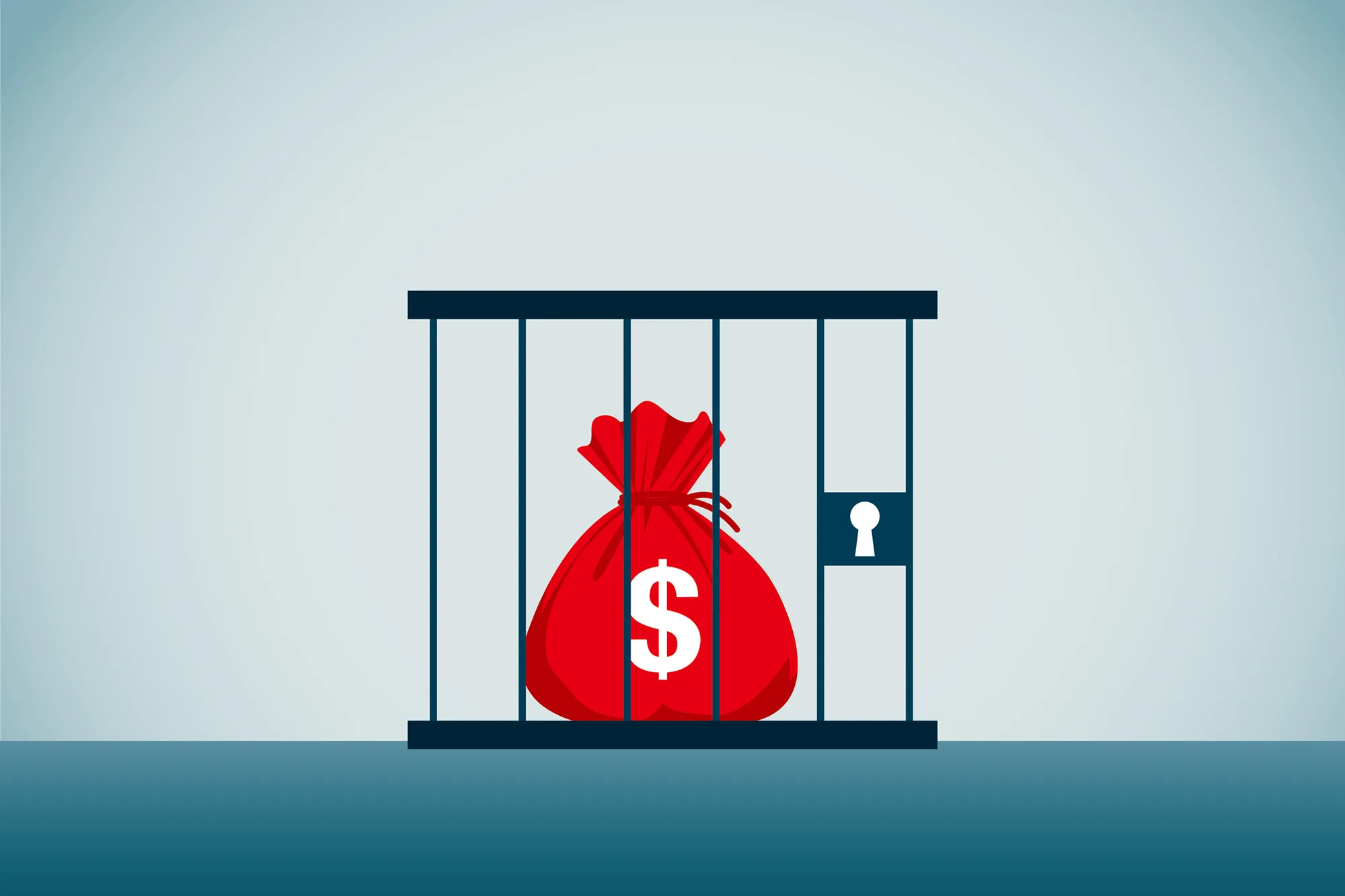 Red bag of money in a cage