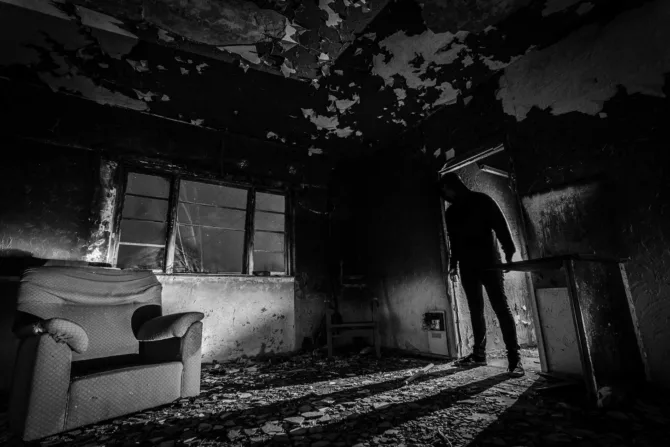 Black and white horror movie still